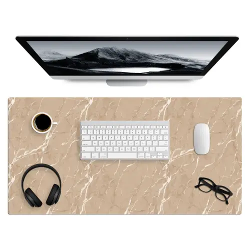 Beige - Marmer - Organisch - Wit Muismat XXL klein 681 -3d