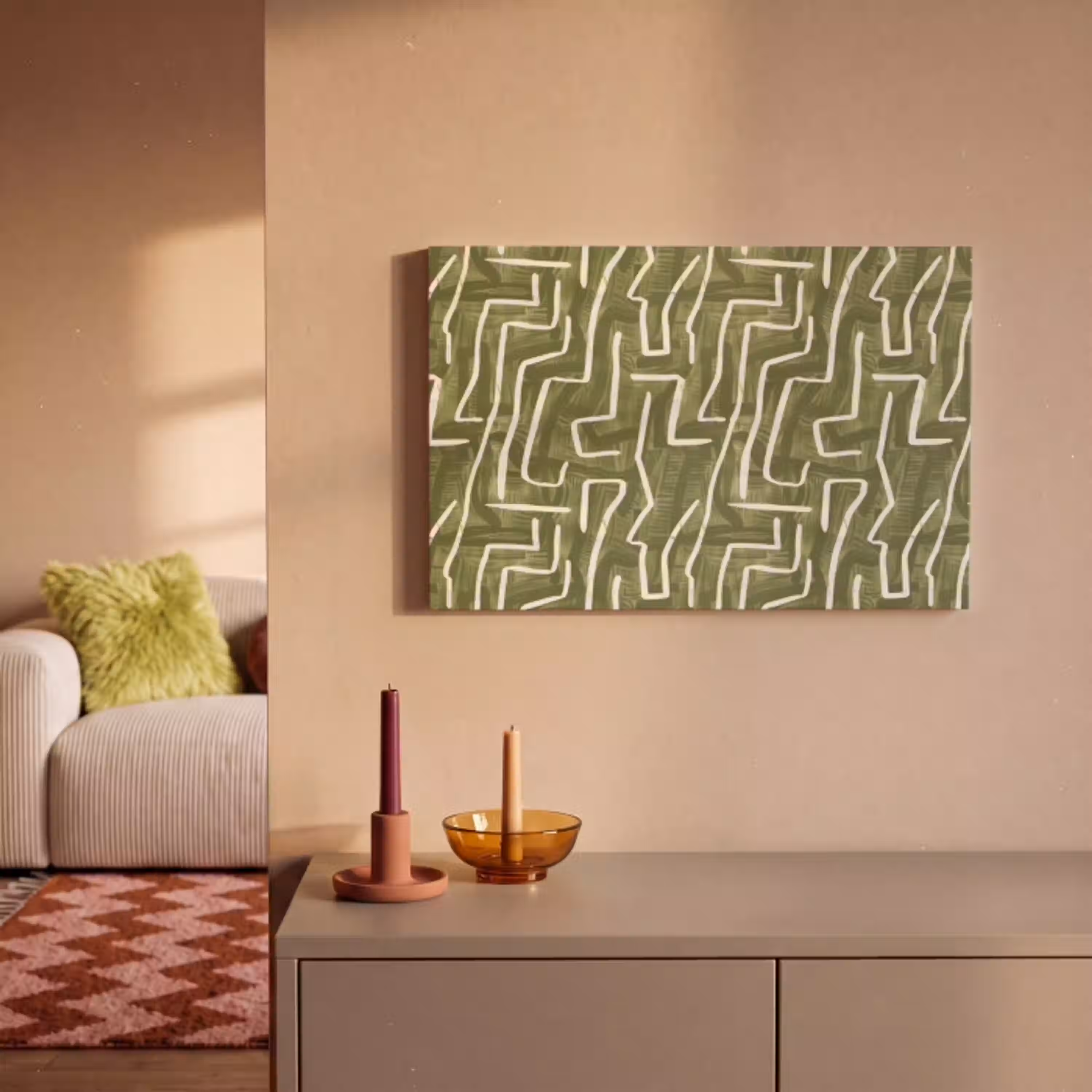 Groen - Abstract - Penseelstreken - Patroon canvas 2cm klein 34 -sfeer1