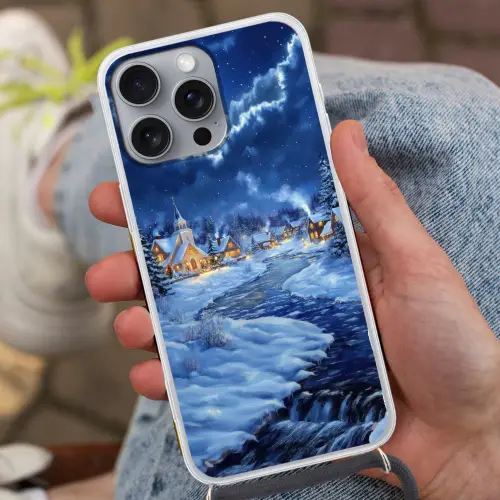 Winteravond - Kerstdorp - Donker Hoesje iPhone 16 Pro Max met koord klein -sfeer3