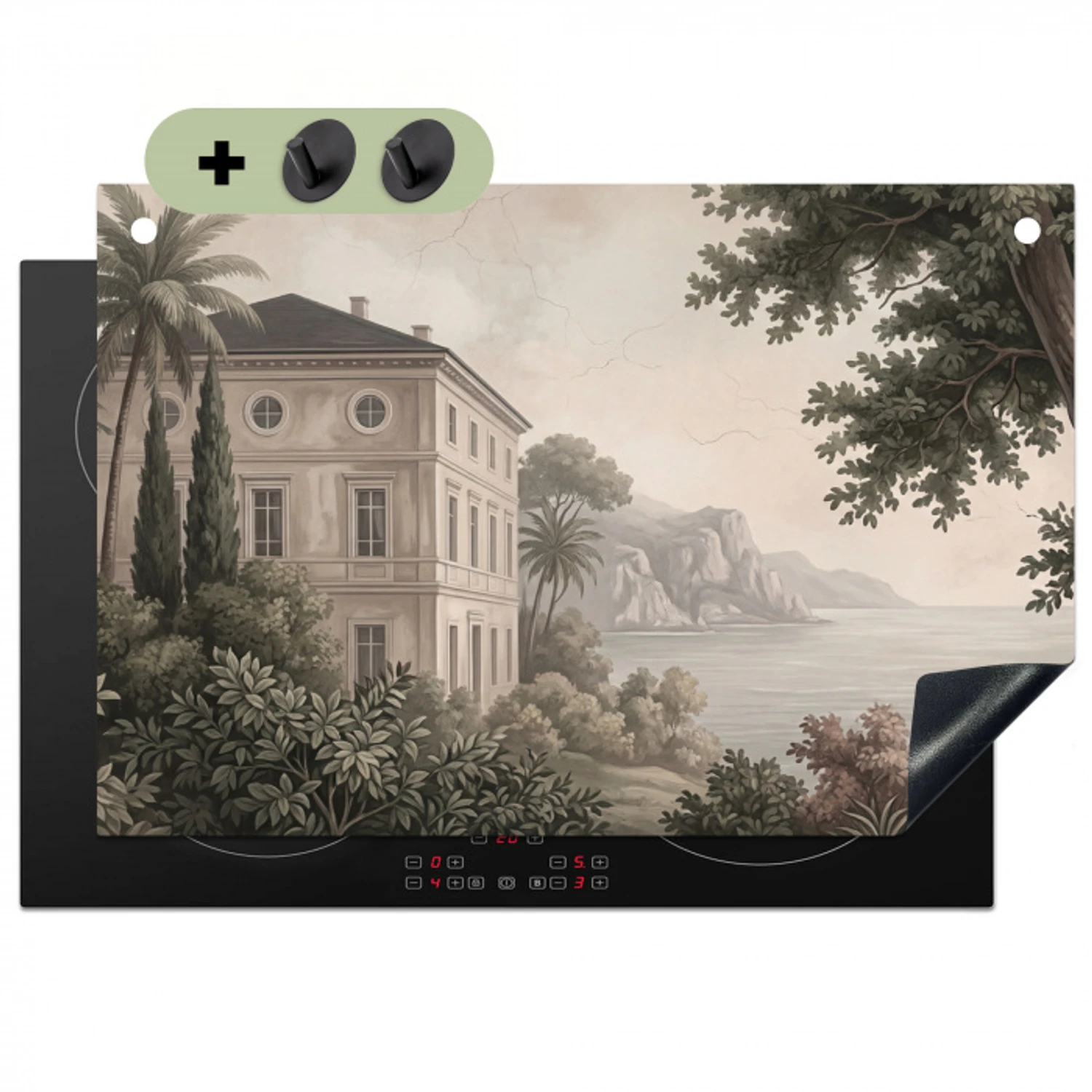 Zee - Villa - Beige Inductie beschemer met haakjes klein -3d