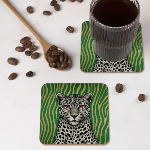 Panter - Zebrapatroon - Groen onderzetter kurk middel -sfeer2