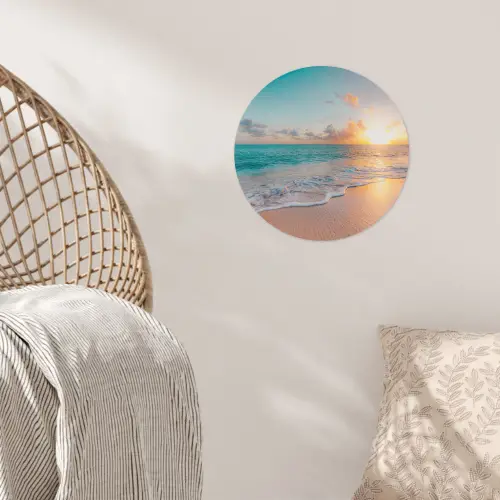 Zonsondergang - Strand - Zee - Zomer - Blauw Wandcirkel behangsticker klein -sfeer4
