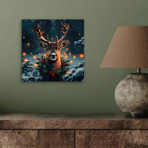 Hert - Kerst - Winter - Sneeuw - Kerstkrans aluminium wit klein -sfeer2