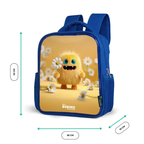 Monster - Wezen - Bloem - Geel Kinderrugzak - Blauw middel -productfoto_formaten