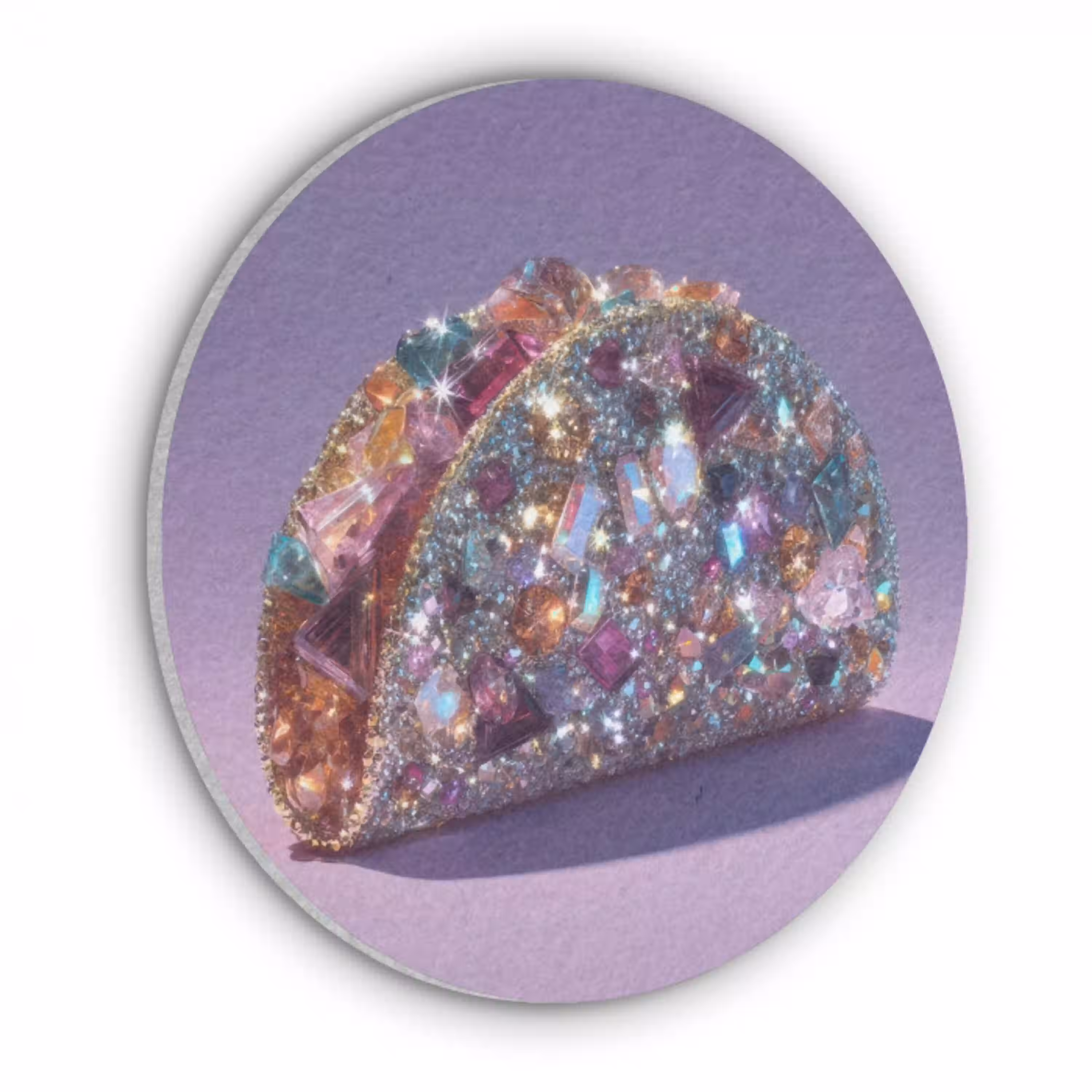 Edelstenen - Glitters - Paars - Kleurrijk Akoestische PET Vilt - Rond klein -3d