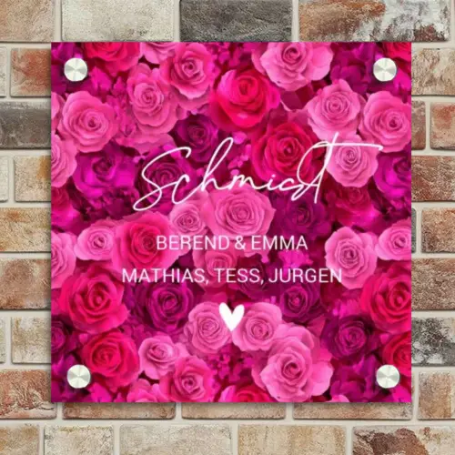 Roze rozen - Sierlijk Naambord Vierkant klein -sfeer2