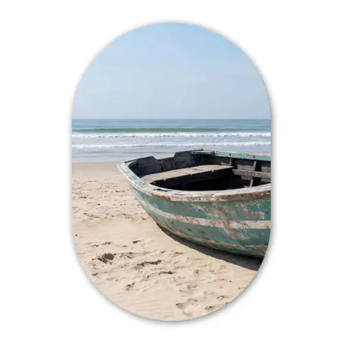 Boot - Zandstrand - Zee Wandcirkel Ovaal Forex klein -3d