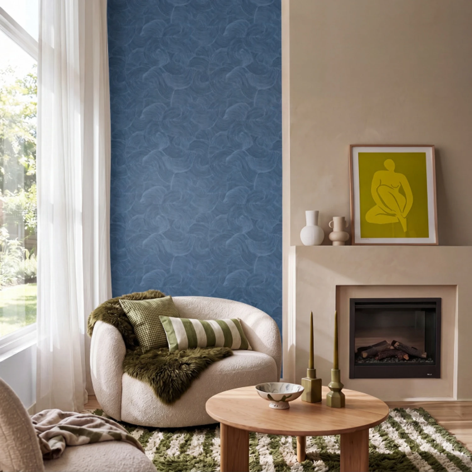 Golven - Textuur - Patroon - Blauw Behang Vinyl klein 1060 -sfeer2
