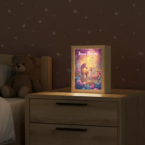 Paard - Hert - Sprookjesbos - Paars Light Box met kabel (Kinderlampje) klein -sfeer1_kind