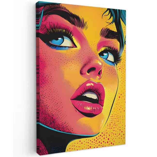 Close-up - Vrouwengezicht - Stippen - Geel Tuinposter op houten frame 2 cm dik klein -3d