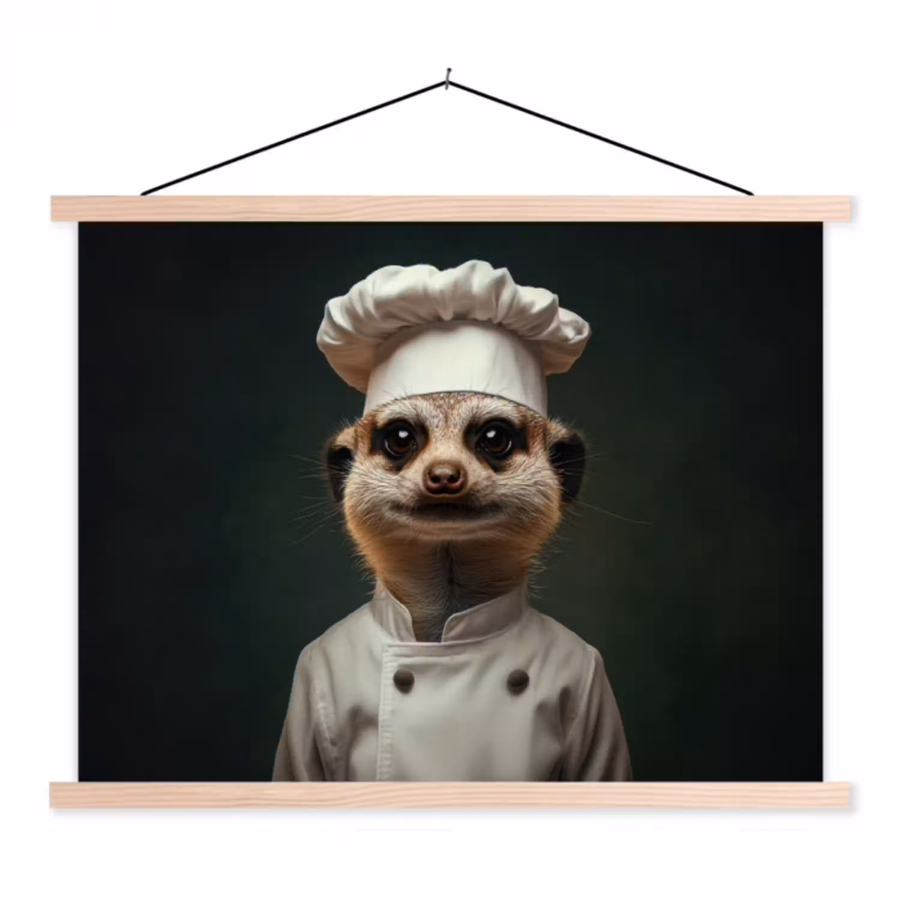 Dier - Kok - Stokstaartje textielposter latten blank klein -3d