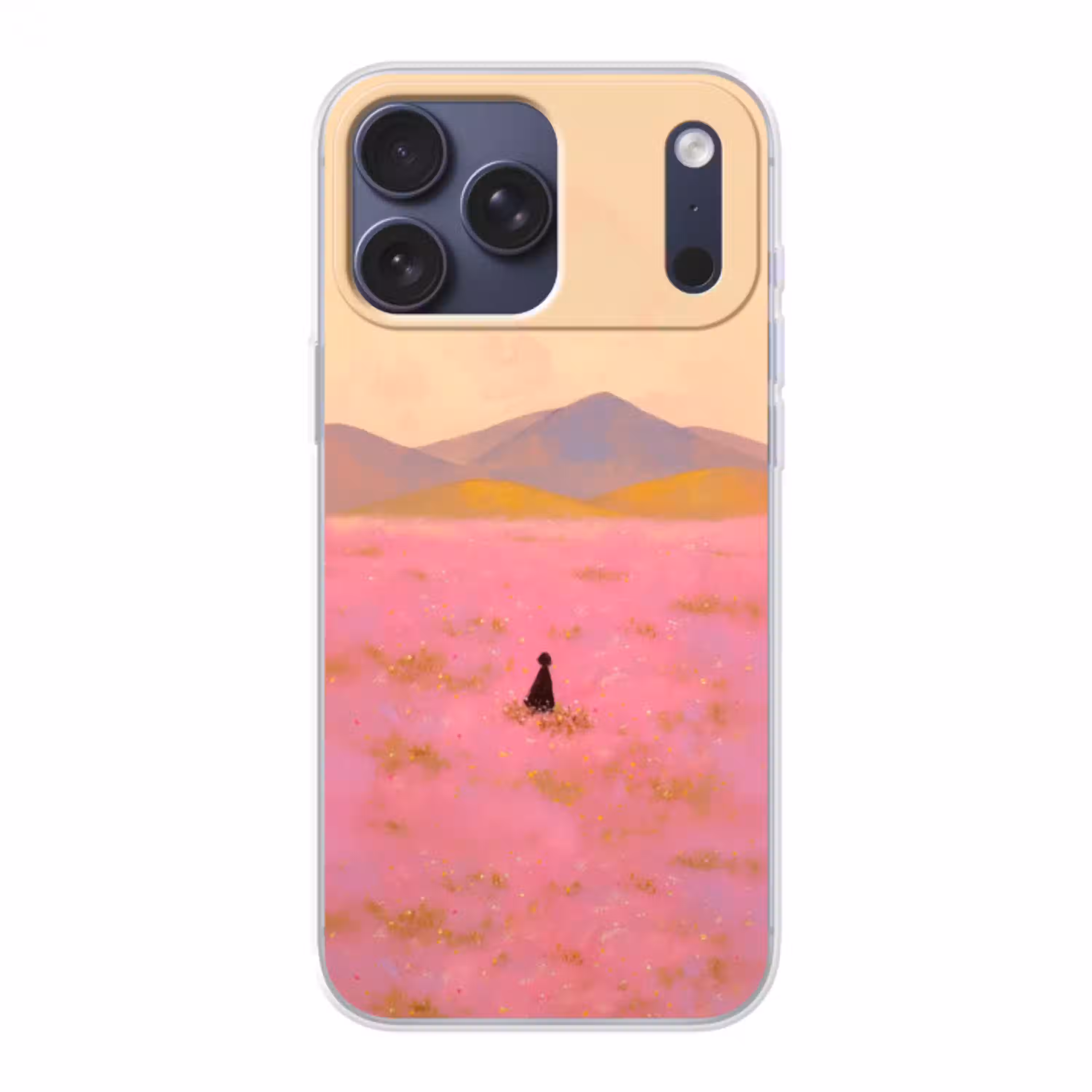 Bloemenweide - Heuvels - Silhouet - Roze Telefoonhoesje iPhone 17 Pro Max klein -3d