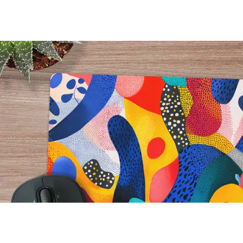 Vormen - Abstract - Stippels - Blauw muismat rubber klein -closeup