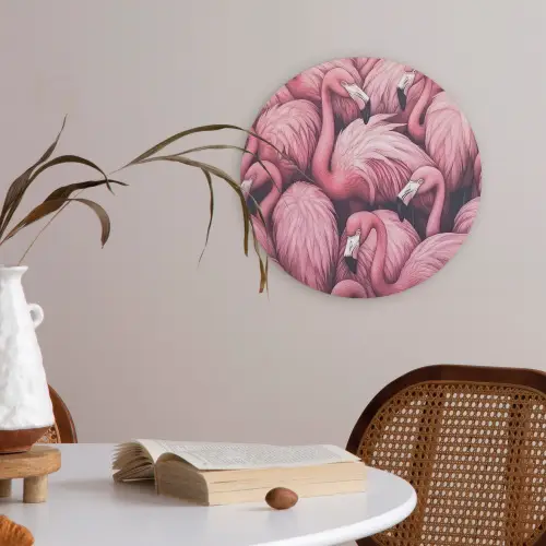 Flamingo - Roze - Dieren Akoestische PET Vilt - Rond klein -sfeer3
