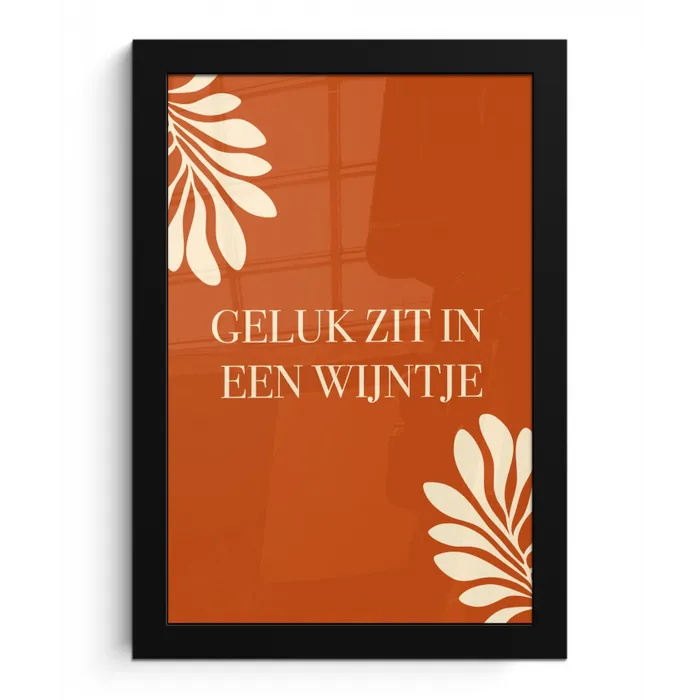 Oranje - Wijntje - Quote fotolijst zwart zonder passe partout klein -3d