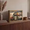 Kunst - Bruin - Abstract - Hout motief Light Box met batterij (Wandlamp) middel -sfeer2