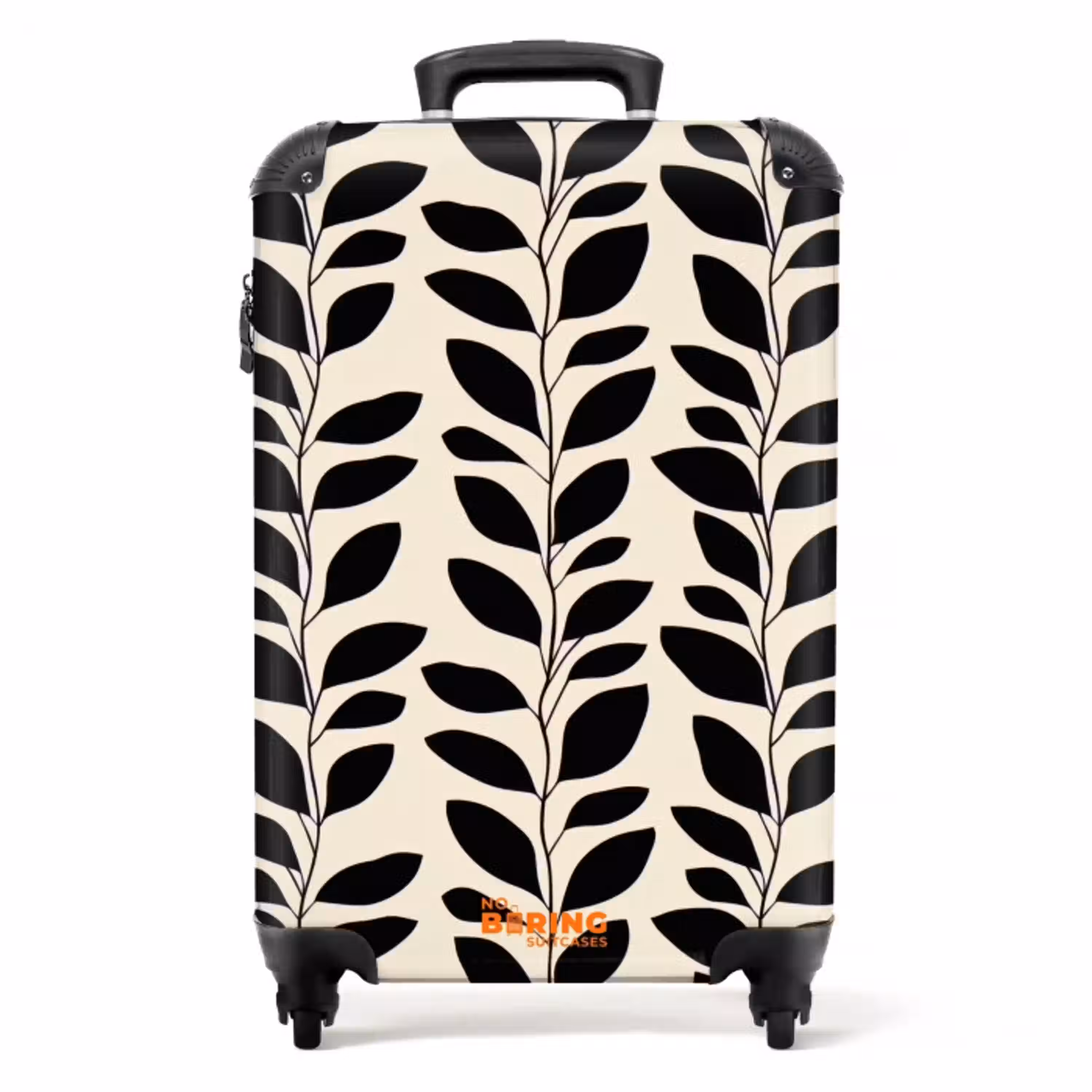 Botanisch - Dessin - Zwart - Beige NBS - Handbagage koffer - Volwassenen Unisex middel -productfoto_recht