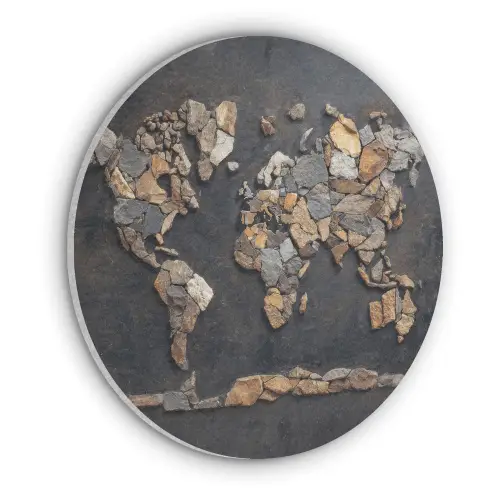 Wereldkaart - Stenen - Realistisch Akoestische PET Vilt - Rond klein -3d