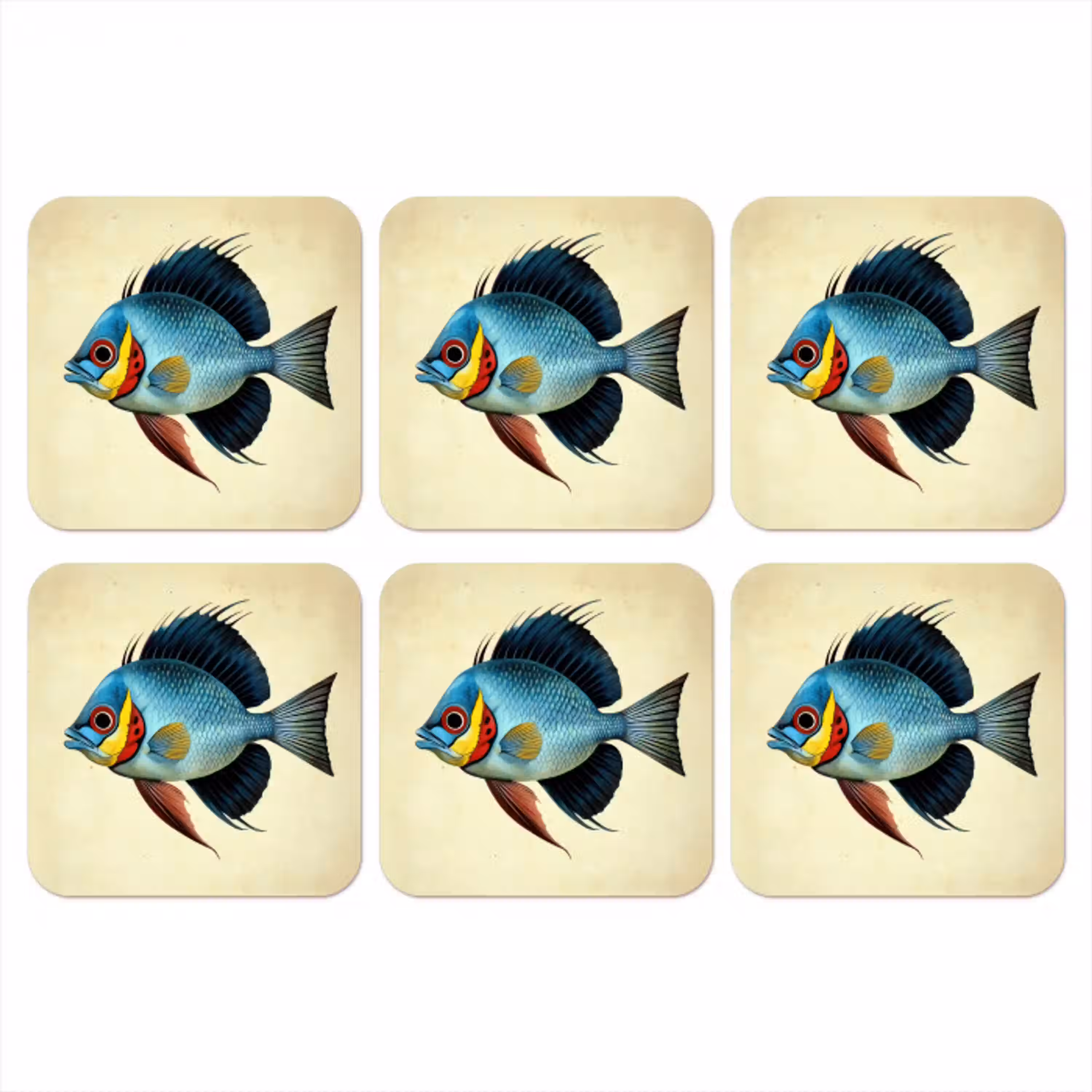 Blauw - Kieuwen - Vis - Illustratie onderzetter kurk middel -3d