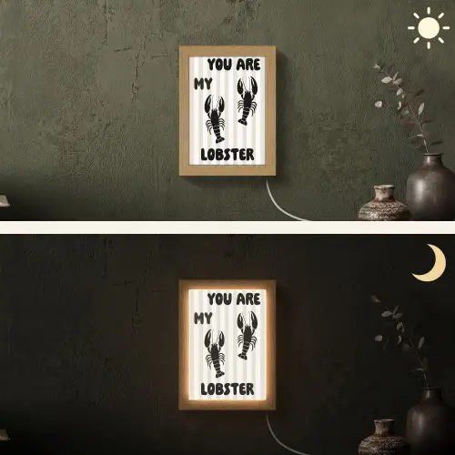 Lobster - Beige - Minimalistisch Light Box met kabel (Wandlamp) klein -sfeer3