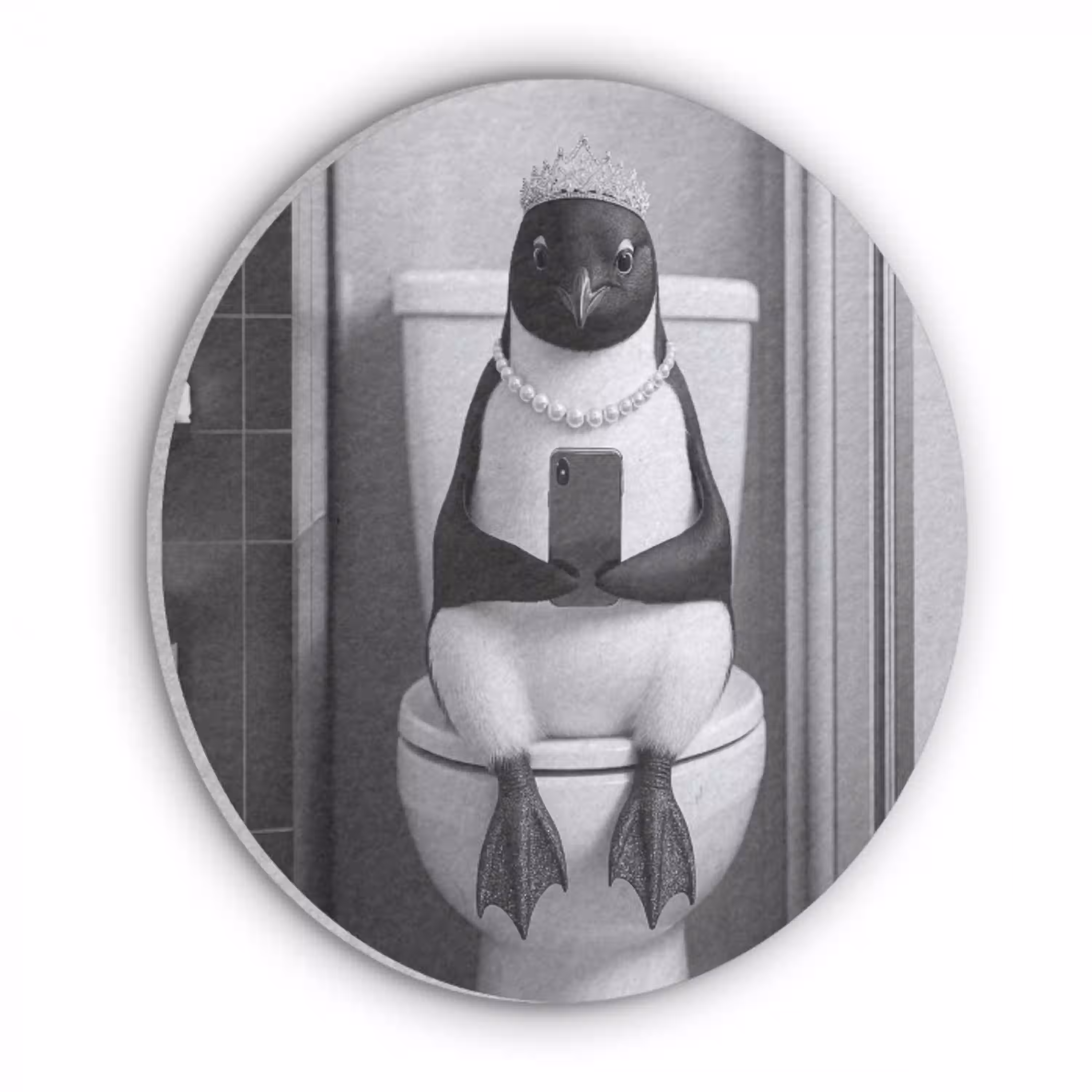 Pinguïn - Telefoon - Toilet - Zwart - Wit Akoestische PET Vilt - Rond klein -3d