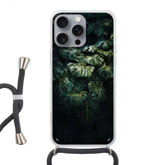 Plant - Monstera - Lichtinval Hoesje iPhone 16 Pro Max met koord klein -3d