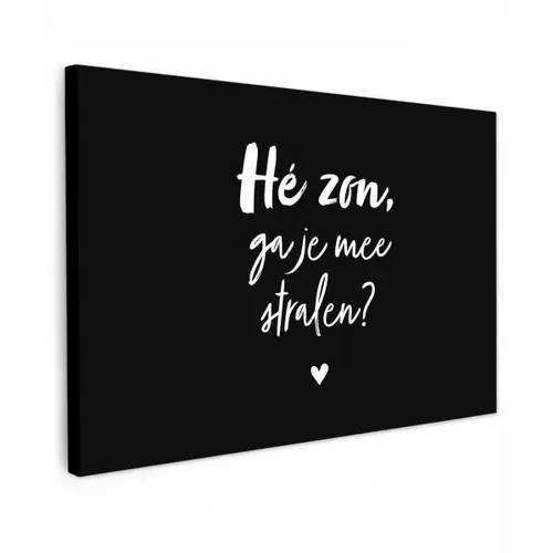 Quotes - Hé zon, ga je mee stralen? - Zomer - Tekst - Zon Tuinposter op houten frame 2 cm dik klein -3d
