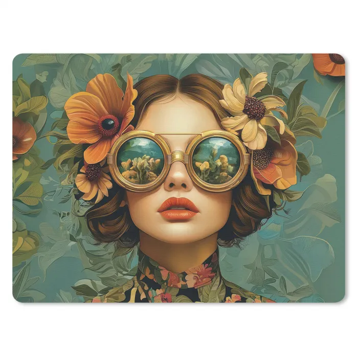 Vrouw - Bloemen - Vlinders - Natuur - Vintage muismat rubber klein -3d