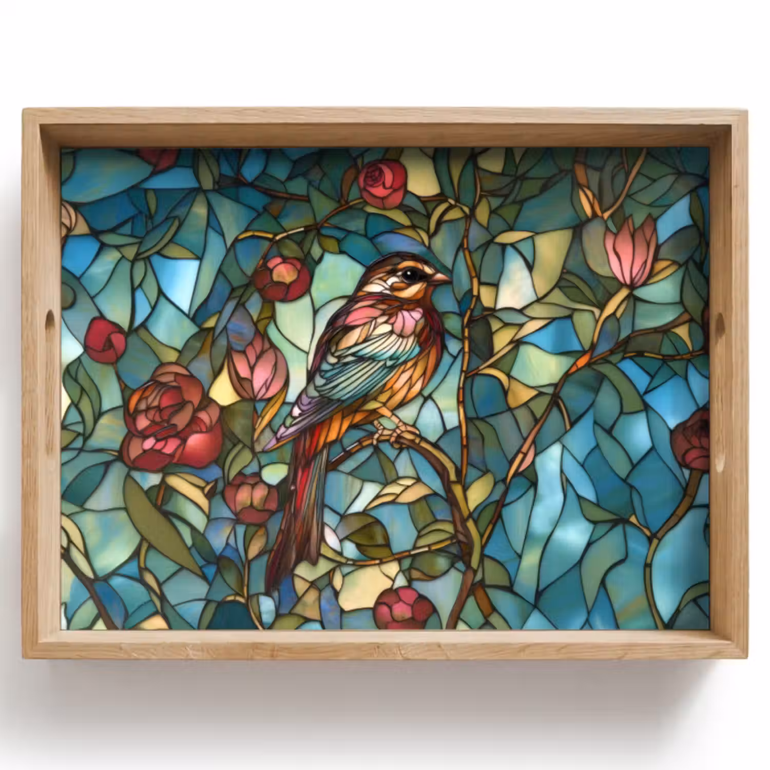 Dienblad - Vogel - Tak - Rozen - Mozaïek