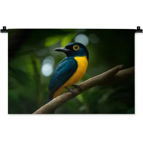 Vogel - Tak - Geel - Bladeren Wandkleed katoen klein -zz3d