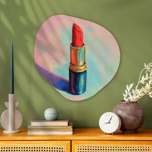 Lippenstift - Rood - Penseelstreken Wandcirkel Organisch Plexiglas middel -sfeer2