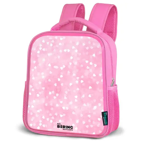 Roze glitter hartjes Kinderrugzak - Roze middel -schuin