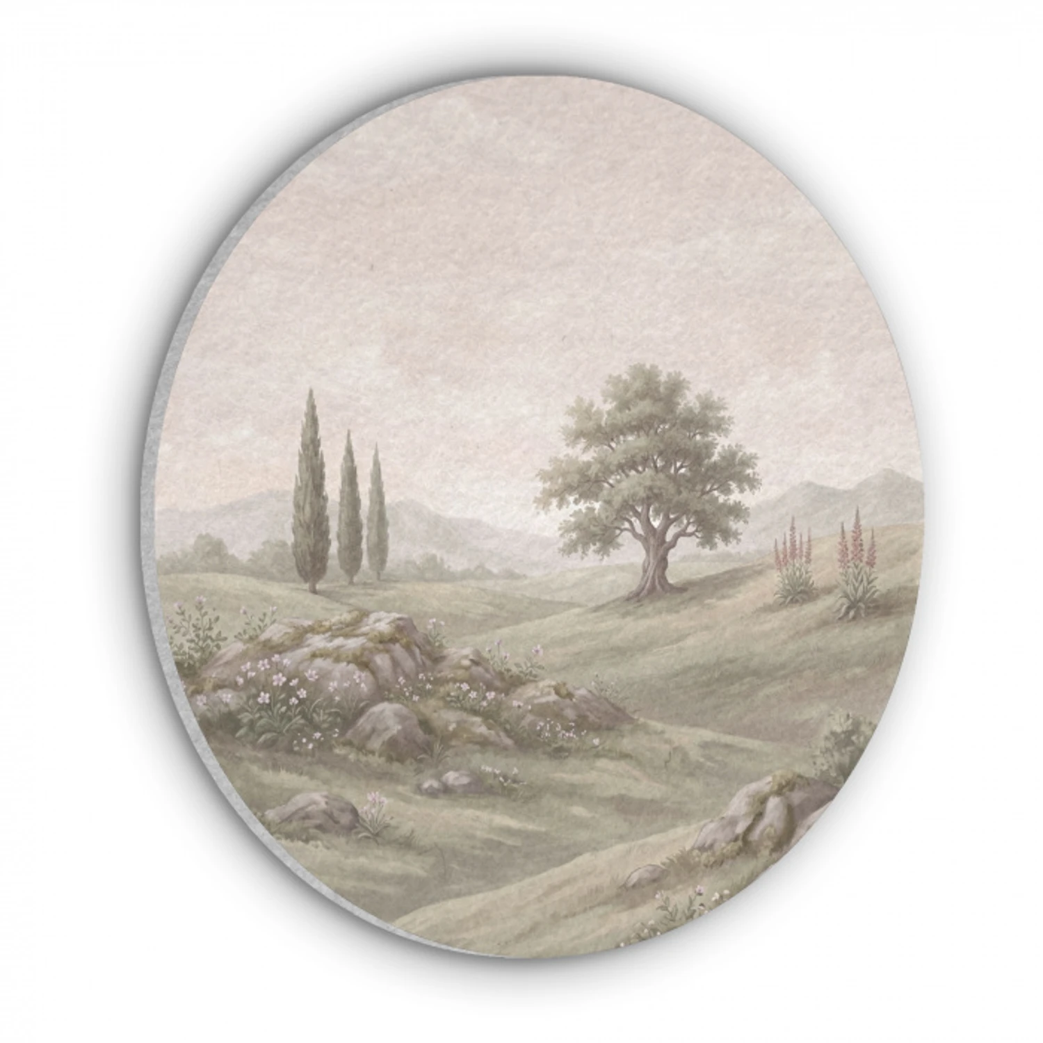 Heuvellandschap - Bomen - Natuur - Groen Akoestische PET Vilt - Rond klein -3d