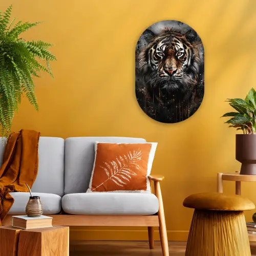 Tijger - Dieren - Portret - Luxe - Zwart Wandcirkel Ovaal Forex klein -sfeer4