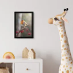 Roodborst - Tak - Bessen - Natuur fotolijst zwart zonder passe partout klein -usfeer4_kinderkamer