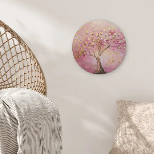 Boom - Roze - Goud - Modern Akoestische PET Vilt - Rond klein -sfeer4