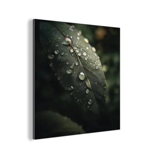 Blad - Groen - Nerven - Regendruppels aluminium wit klein -3d