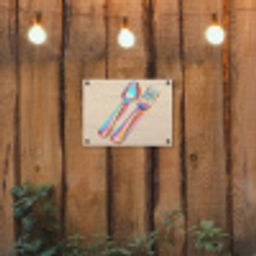 Regenboog - Lepel - Vork tuinposter los doek klein -sfeer1