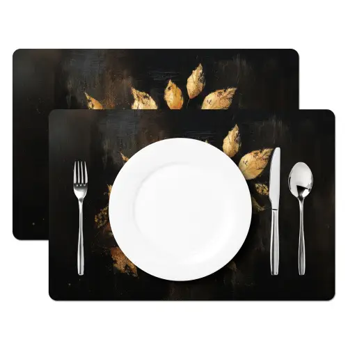 Gouden Bladeren op Donkere Achtergrond Placemat vinyl groot -zzsfeer2_Kitchenyeah-website