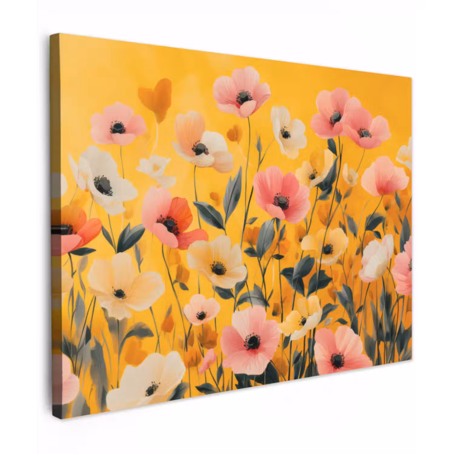 Canvas schilderij - Bloemen - Veld - Geel