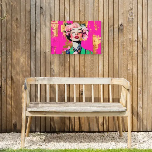 Bloemenkroon - Goud - Vrouw - Portret Tuinposter op houten frame 2 cm dik klein -sfeer4