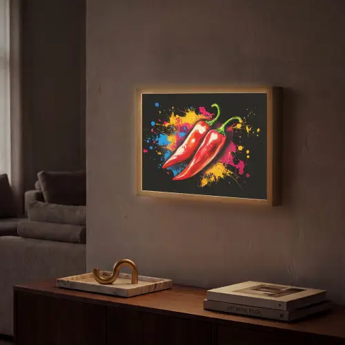 Peper - Graffiti - Verf - Abstract - Modern - Kleurrijk Light Box met batterij (Wandlamp) middel -sfeer1