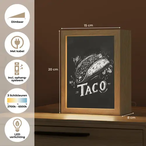 Taco - Kruiden - Witte krijtstijl - Tekst Light Box met kabel (Tafellamp) klein -USP_NL