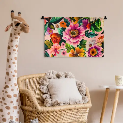 Bloemen - Kleurrijk - Roze Wandkleed katoen klein -wsfeer5_kind