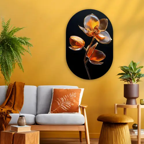 Bloem - Orchidee - Oranje Wandcirkel Ovaal Glas middel -sfeer4