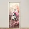 Eenhoorn - Meisje - Roze - Bloemen - Sprookje deurposter klein -3d_beige
