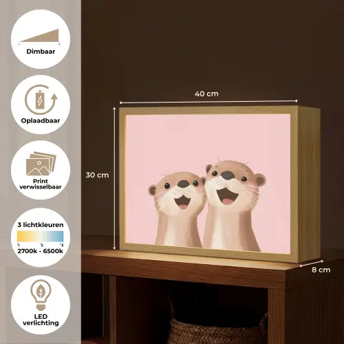 Otters - Glimlach - Bruin Light Box met batterij (Wandlamp kind) middel -USP_websiteoverzichtNL
