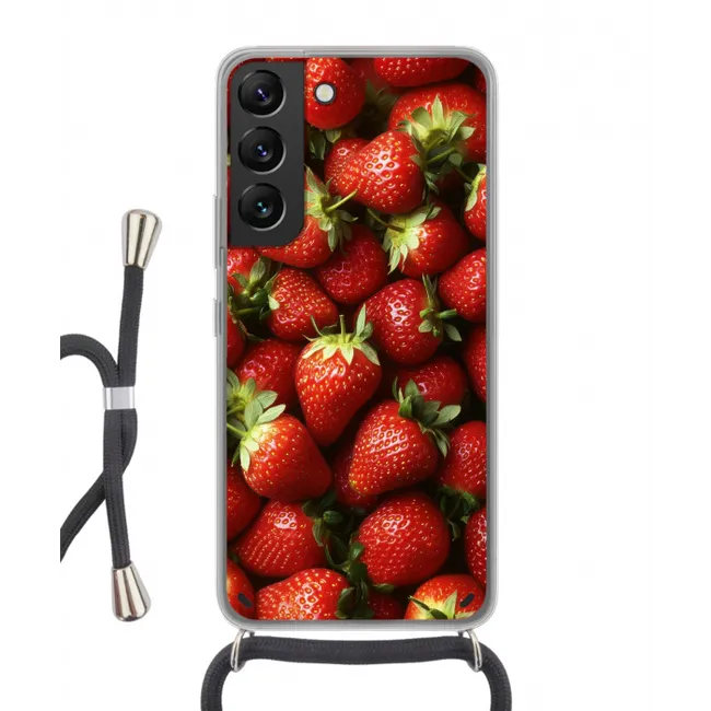 Aardbei - Fruit - Rood Hoesje Samsung Galaxy S22 met koord klein -3d