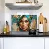 Vrouw - Portret - Goud - Luxe - Blauw Inductie beschemer met haakjes klein -sfeer2
