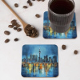 Skyline Toronto - Water - Stadslichten - Toren onderzetter kurk middel -sfeer2